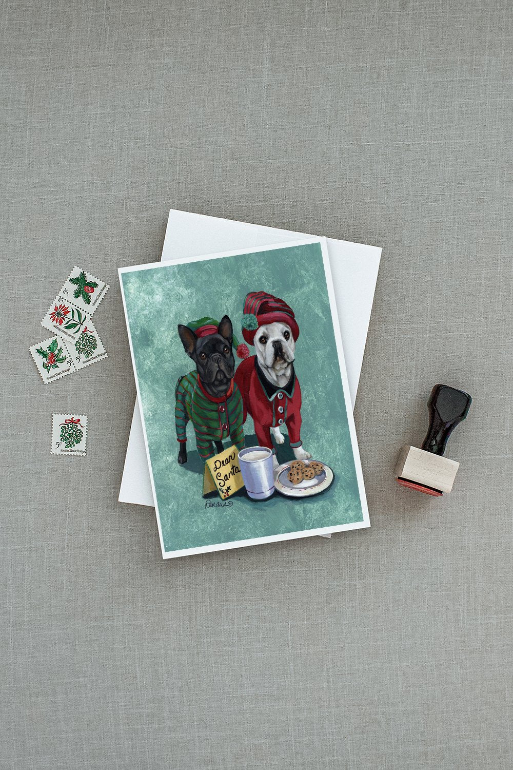 French Bulldog Christmas PJs Greeting Cards and Envelopes Pack of 8 - the-store.com