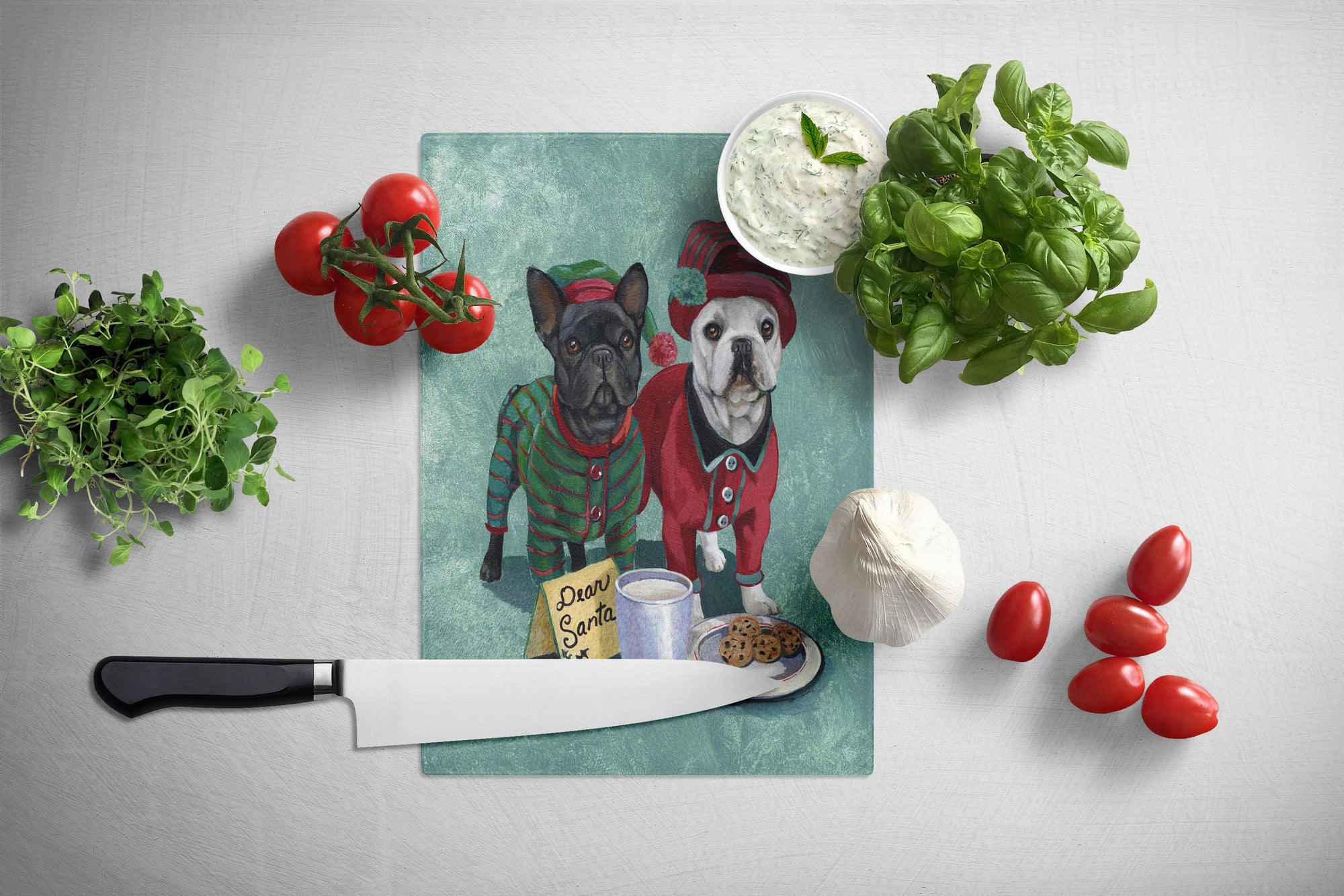 French Bulldog Christmas PJs Glass Cutting Board Large PPP3097LCB by Caroline's Treasures