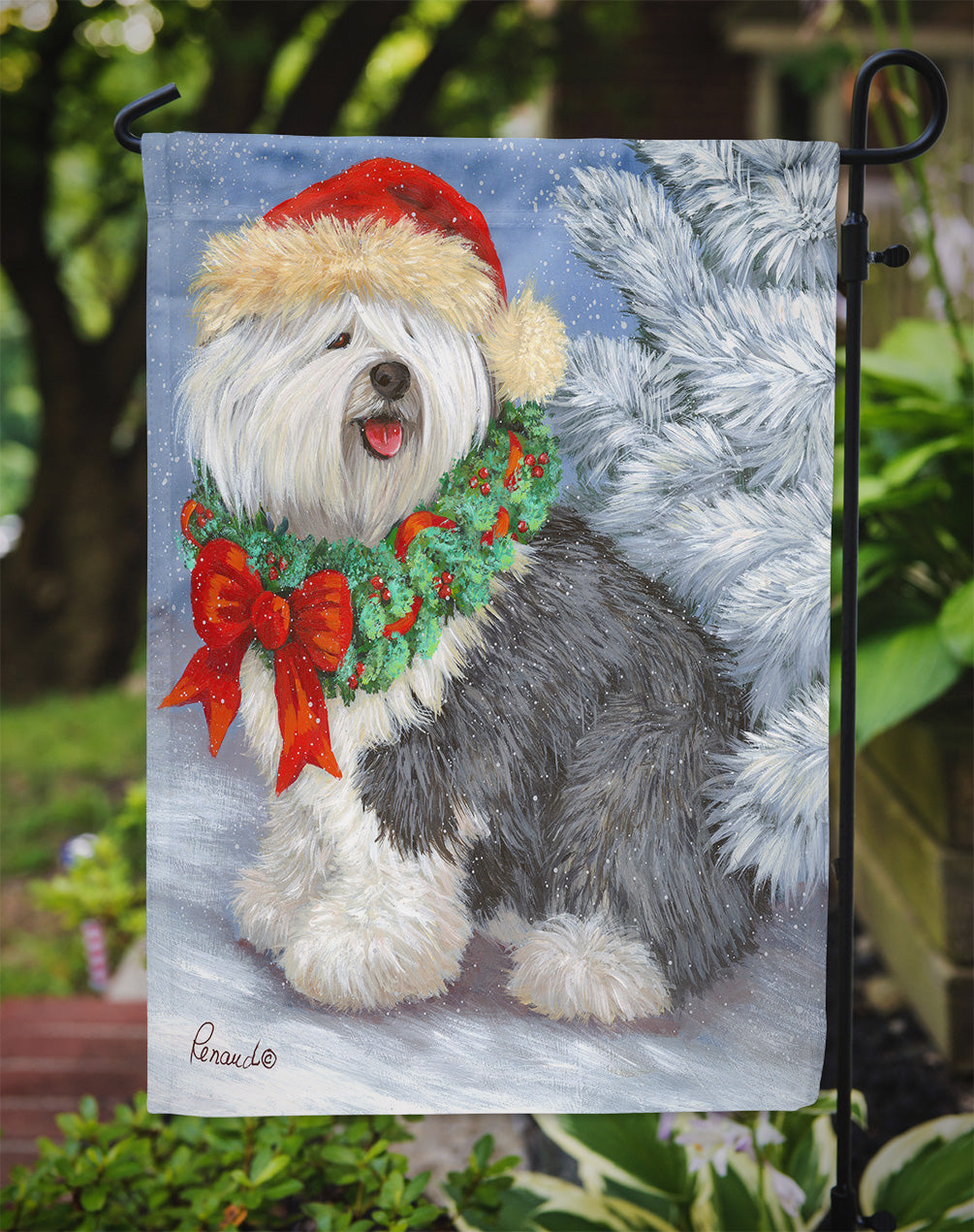 Old English Sheepdog Christmas Flag Garden Size PPP3117GF  the-store.com.