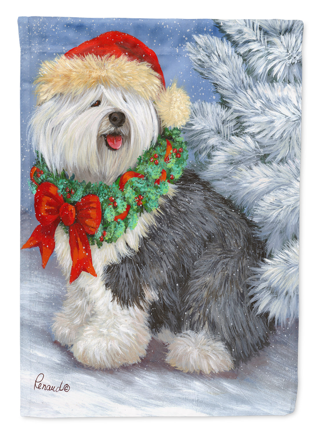 Old English Sheepdog Christmas Flag Garden Size PPP3117GF  the-store.com.