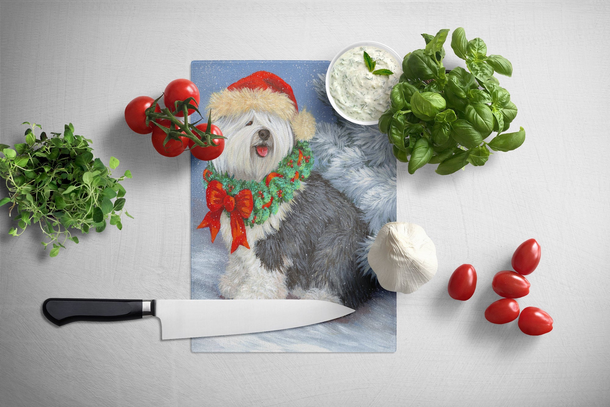 Old English Sheepdog Christmas Glass Cutting Board Large PPP3117LCB by Caroline's Treasures