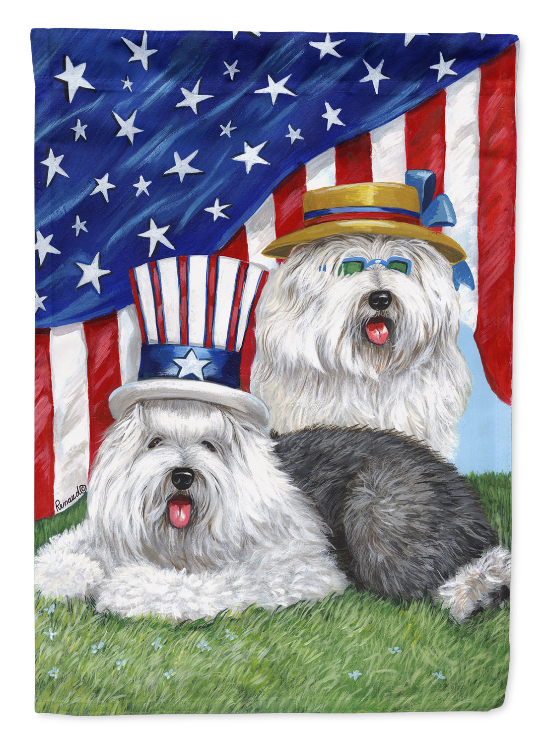 Old English Sheepdog USA Flag Garden Size PPP3121GF  the-store.com.