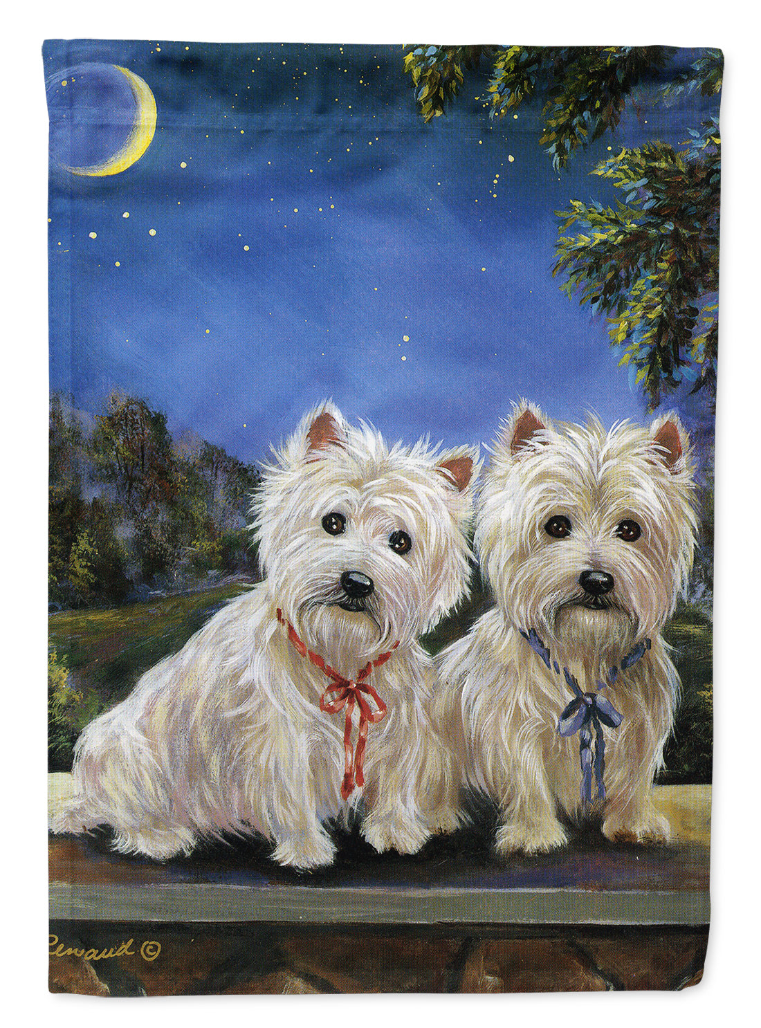 Westie Moonlight Stroll Flag Garden Size PPP3122GF  the-store.com.