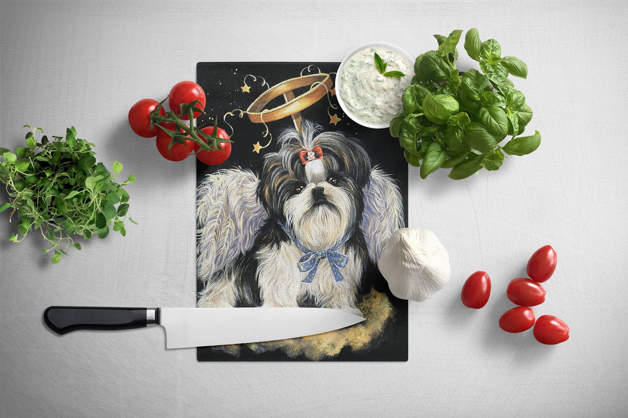 Shih Tzu Christmas Angel Glass Cutting Board Large PPP3127LCB by Caroline's Treasures