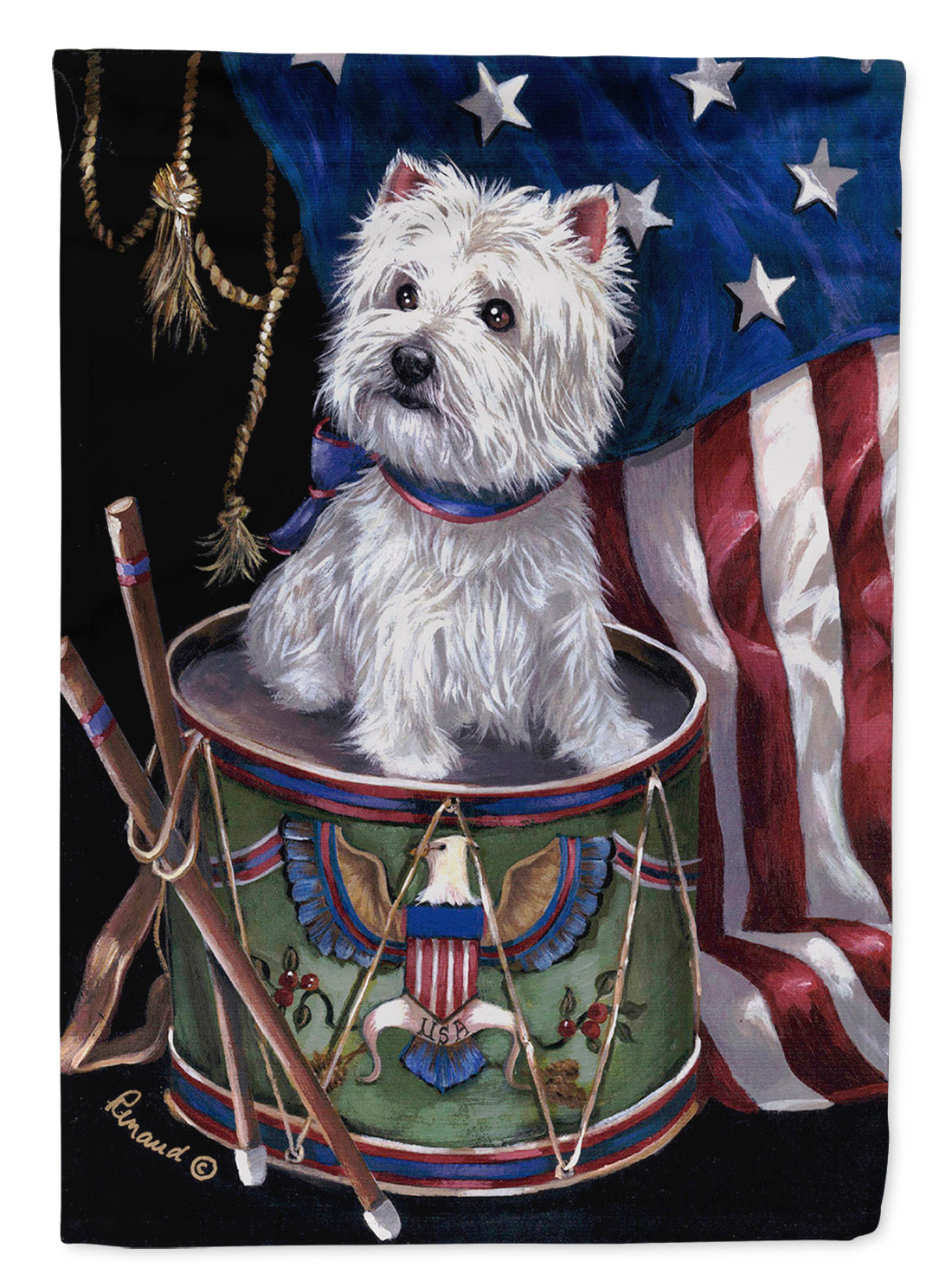 Westie Little Drummer Boy USA Flag Garden Size PPP3129GF  the-store.com.