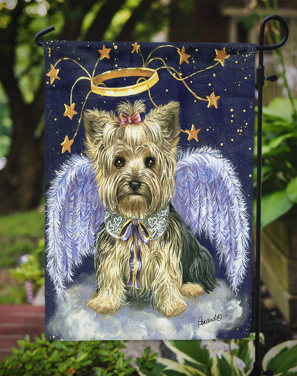 Yorkie Christmas Family Tree Flag Garden Size PPP3131GF  the-store.com.