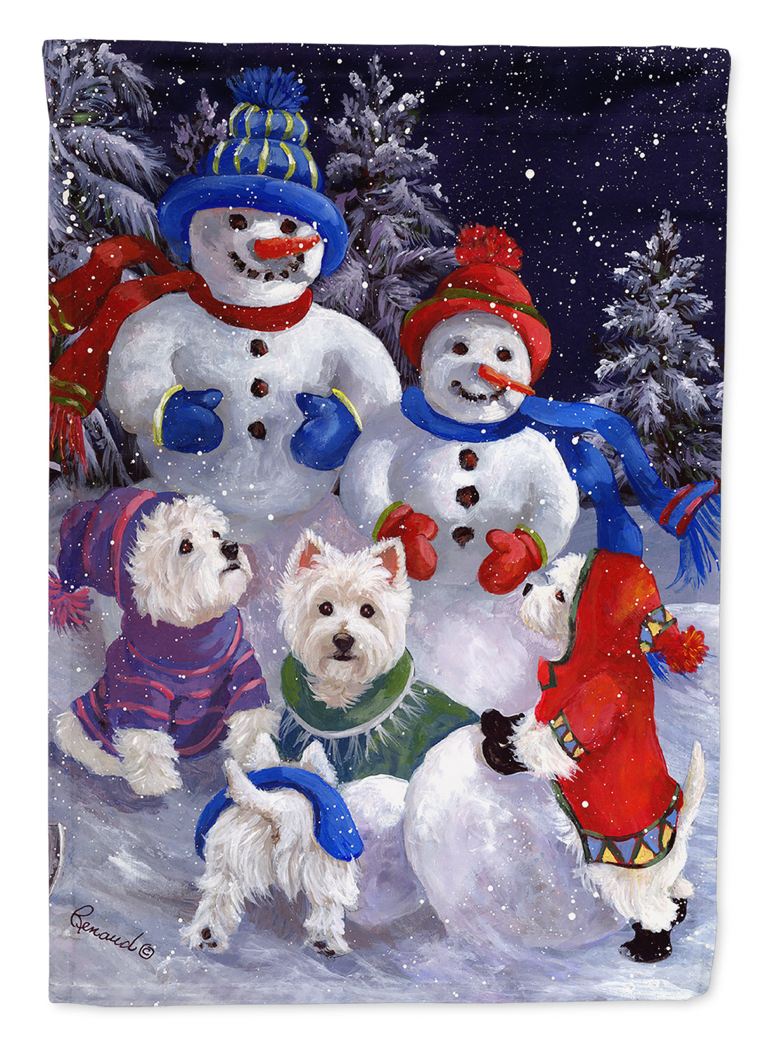 Westie Snowpeople Flag Garden Size PPP3135GF  the-store.com.