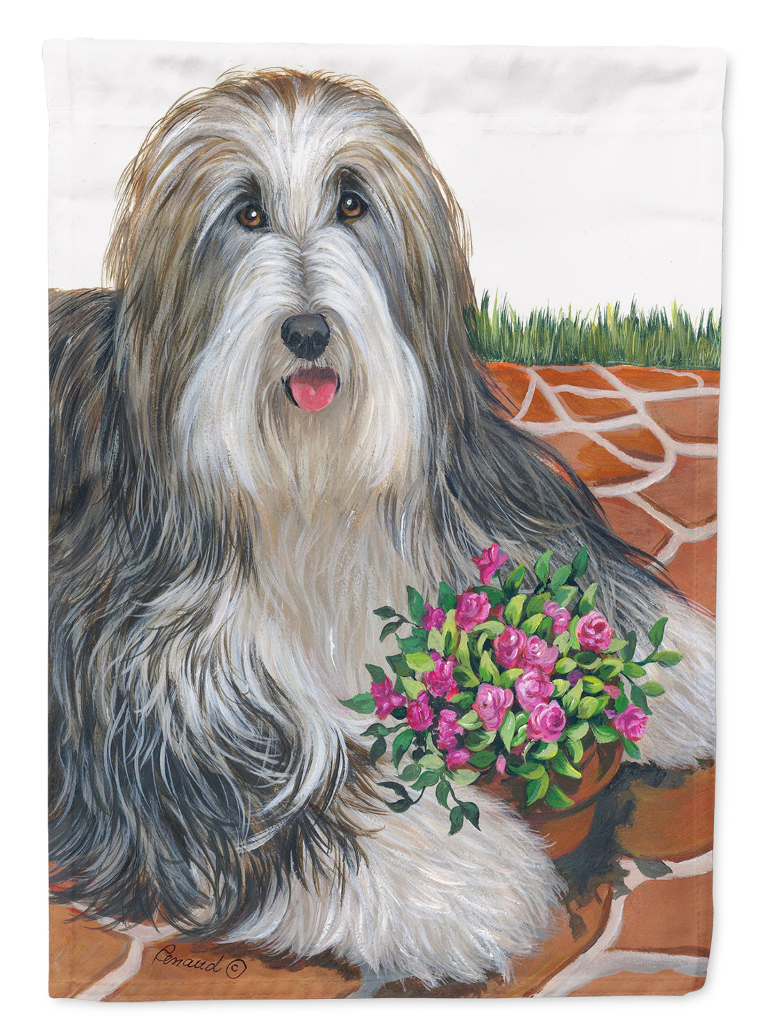 Bearded Collie Pot of Roses Flag Canvas House Size PPP3141CHF  the-store.com.