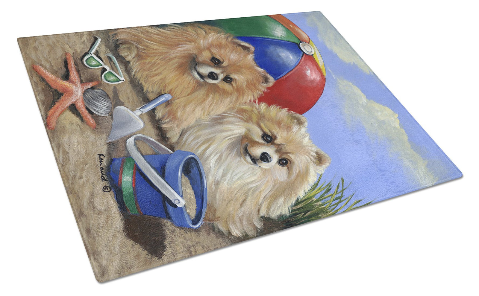 Pomeranian Beach Glass Cutting Board Large PPP3145LCB by Caroline's Treasures