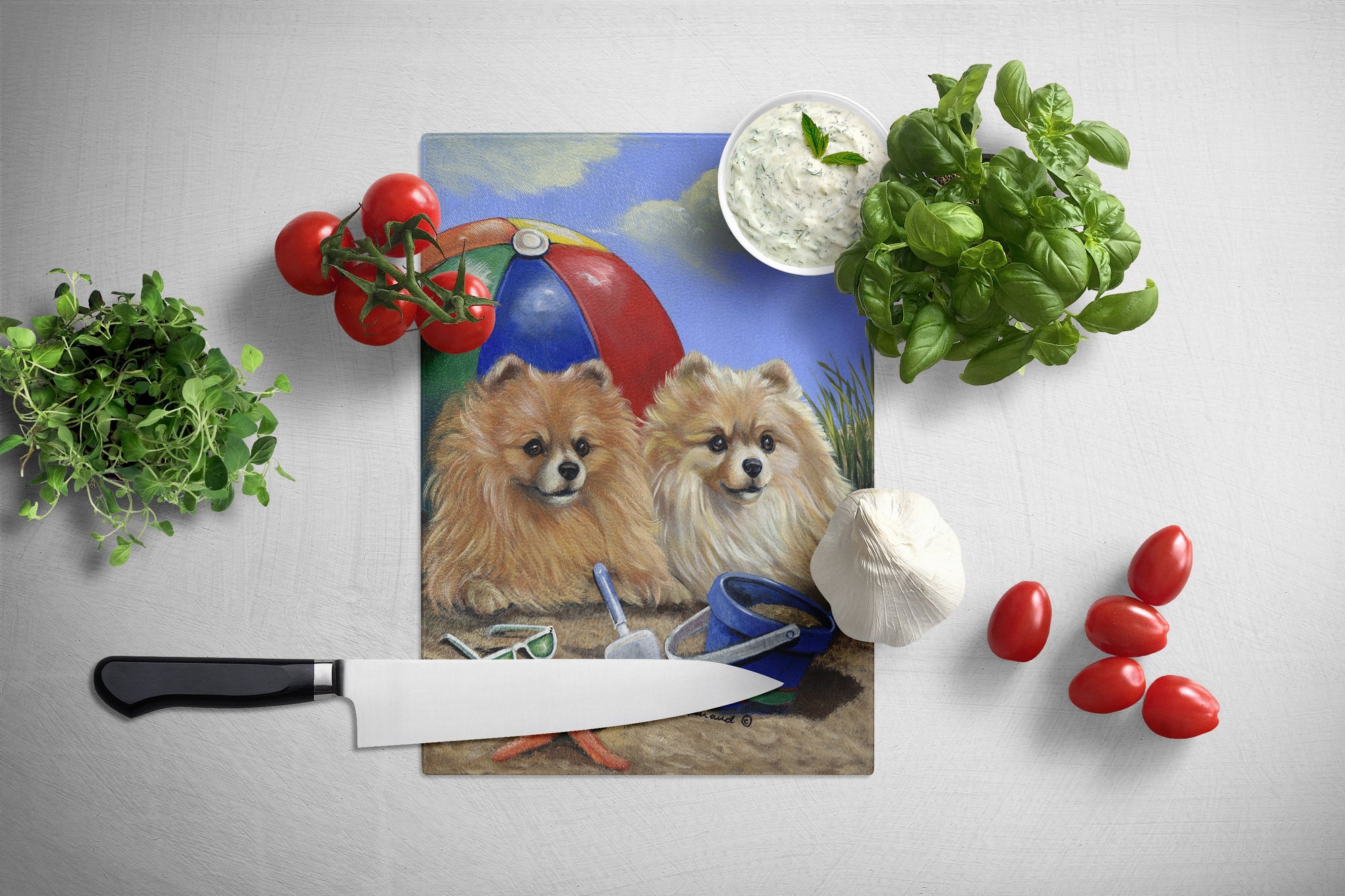 Pomeranian Beach Glass Cutting Board Large PPP3145LCB by Caroline's Treasures