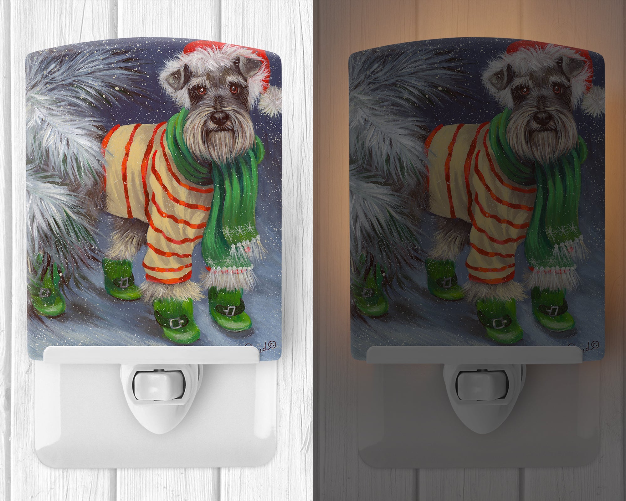 Schnauzer Christmas Green Boots Ceramic Night Light PPP3160CNL - the-store.com