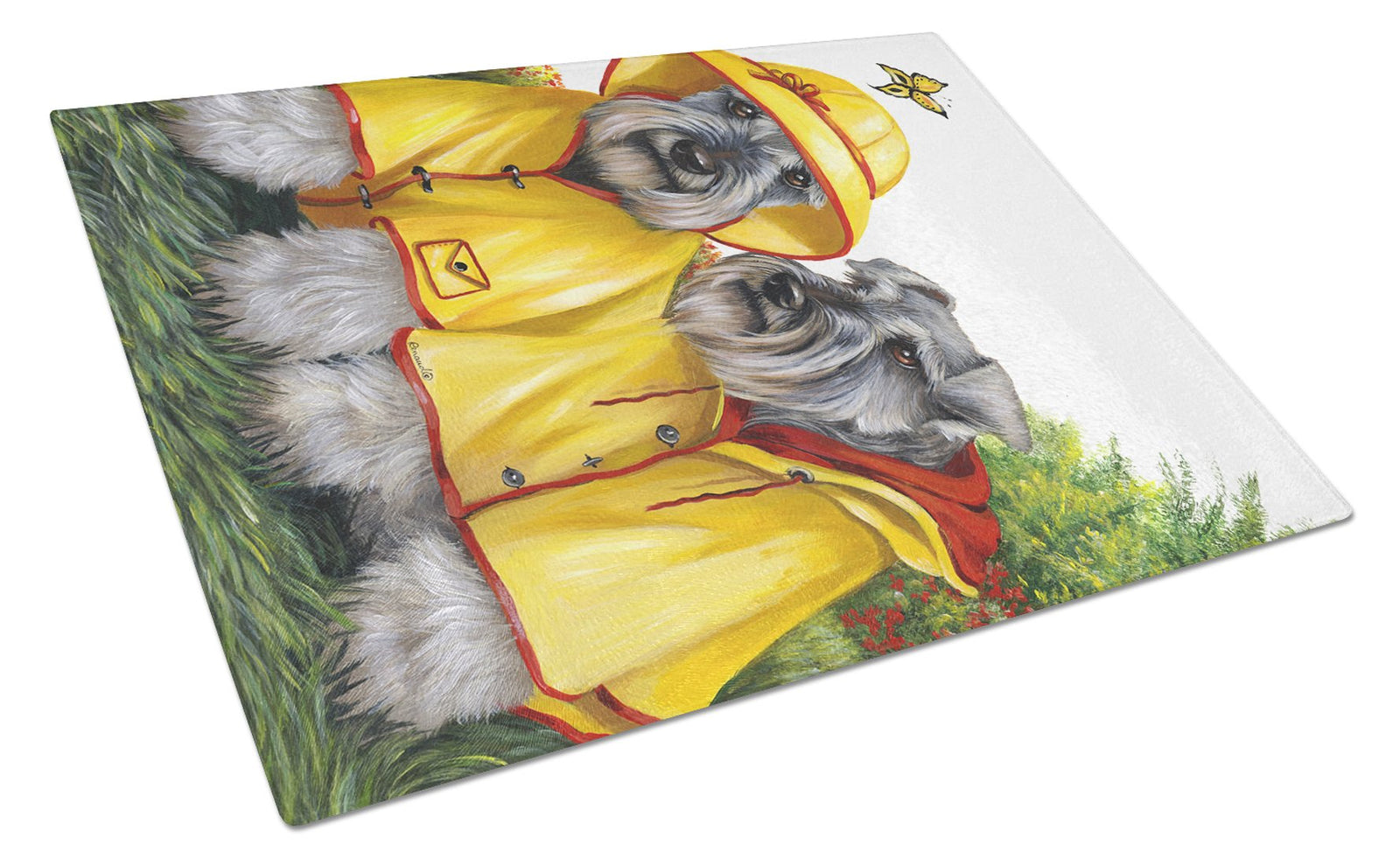 Schnauzer Rain Gear Glass Cutting Board Large PPP3164LCB by Caroline's Treasures