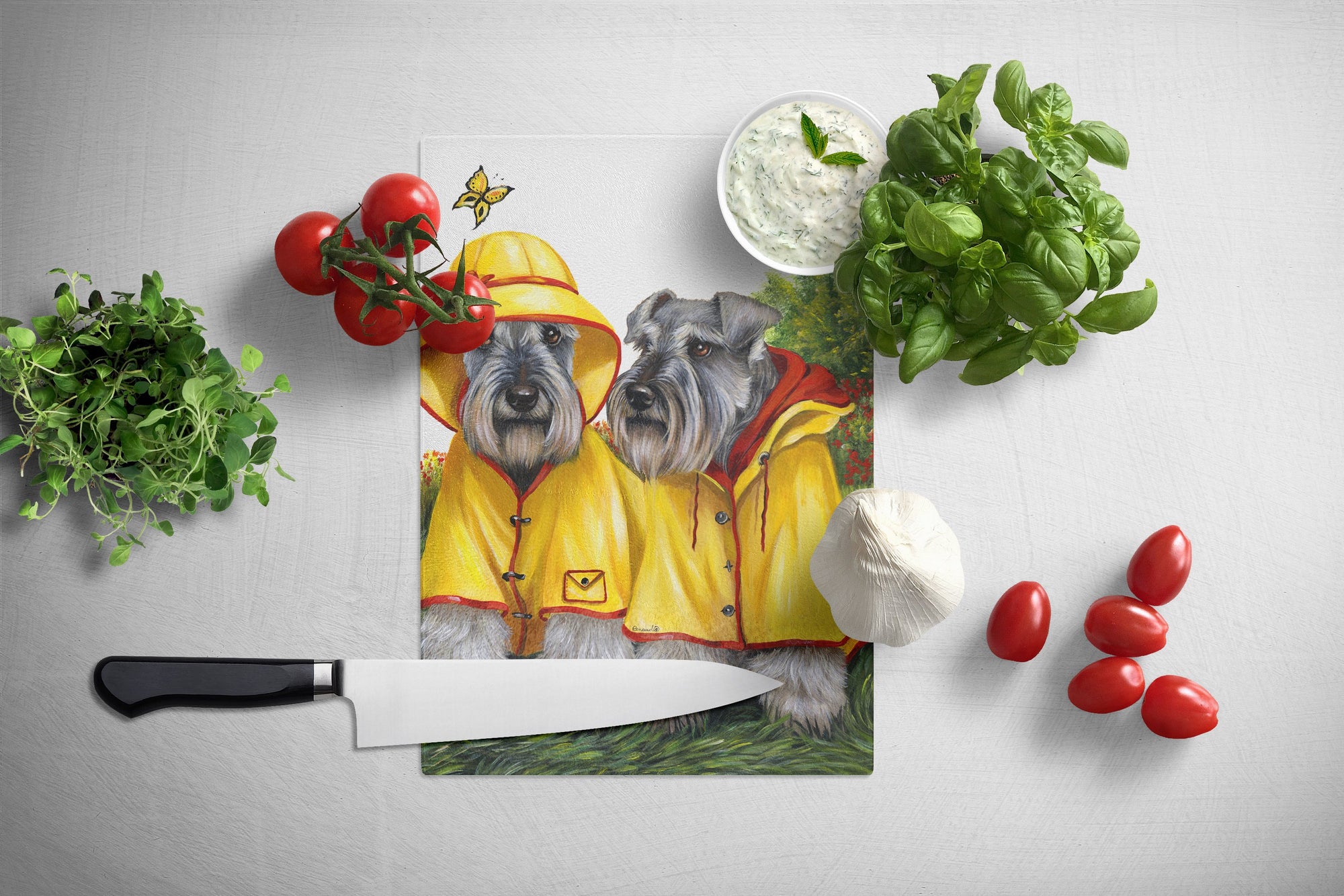 Schnauzer Rain Gear Glass Cutting Board Large PPP3164LCB by Caroline's Treasures