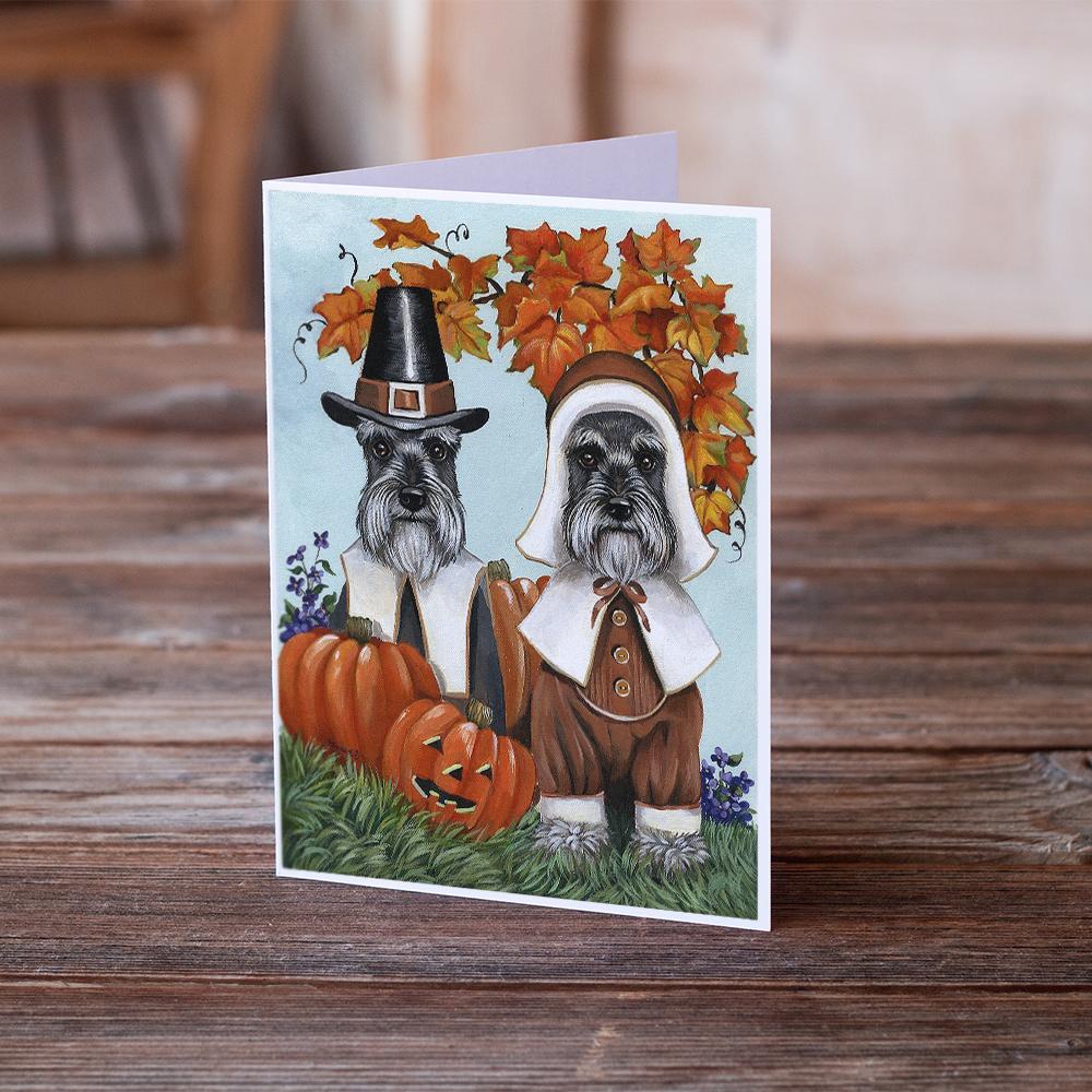 Schnauzer Thanksgiving Pilgrims Greeting Cards and Envelopes Pack of 8 - the-store.com