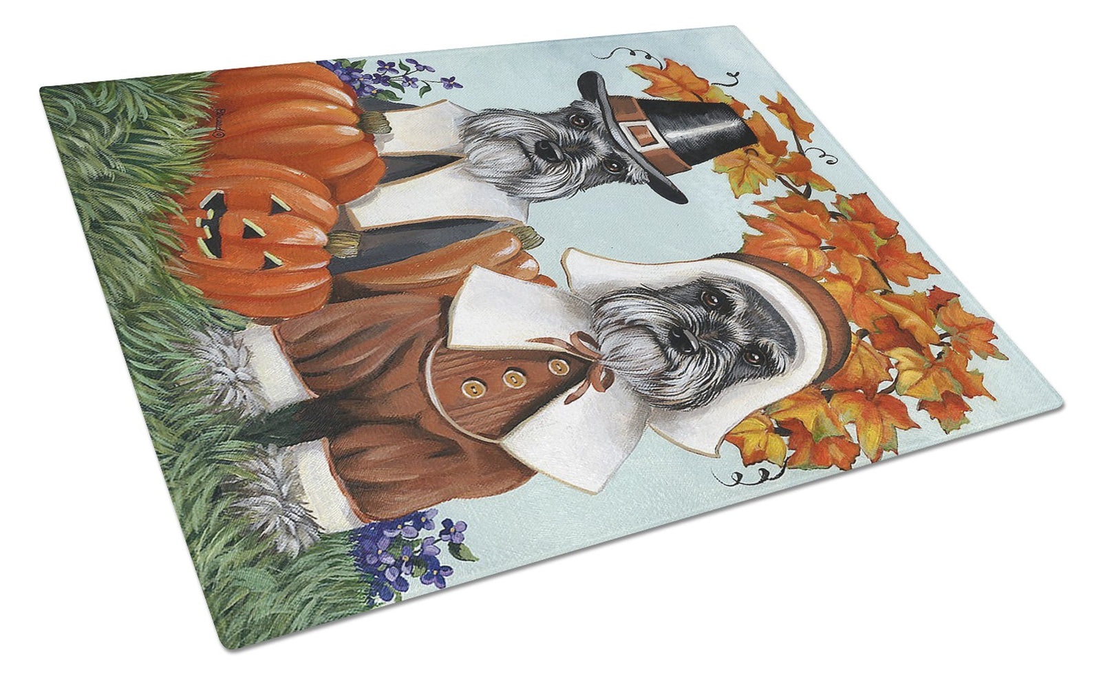 Schnauzer Thanksgiving Pilgrims Glass Cutting Board Large PPP3167LCB by Caroline's Treasures