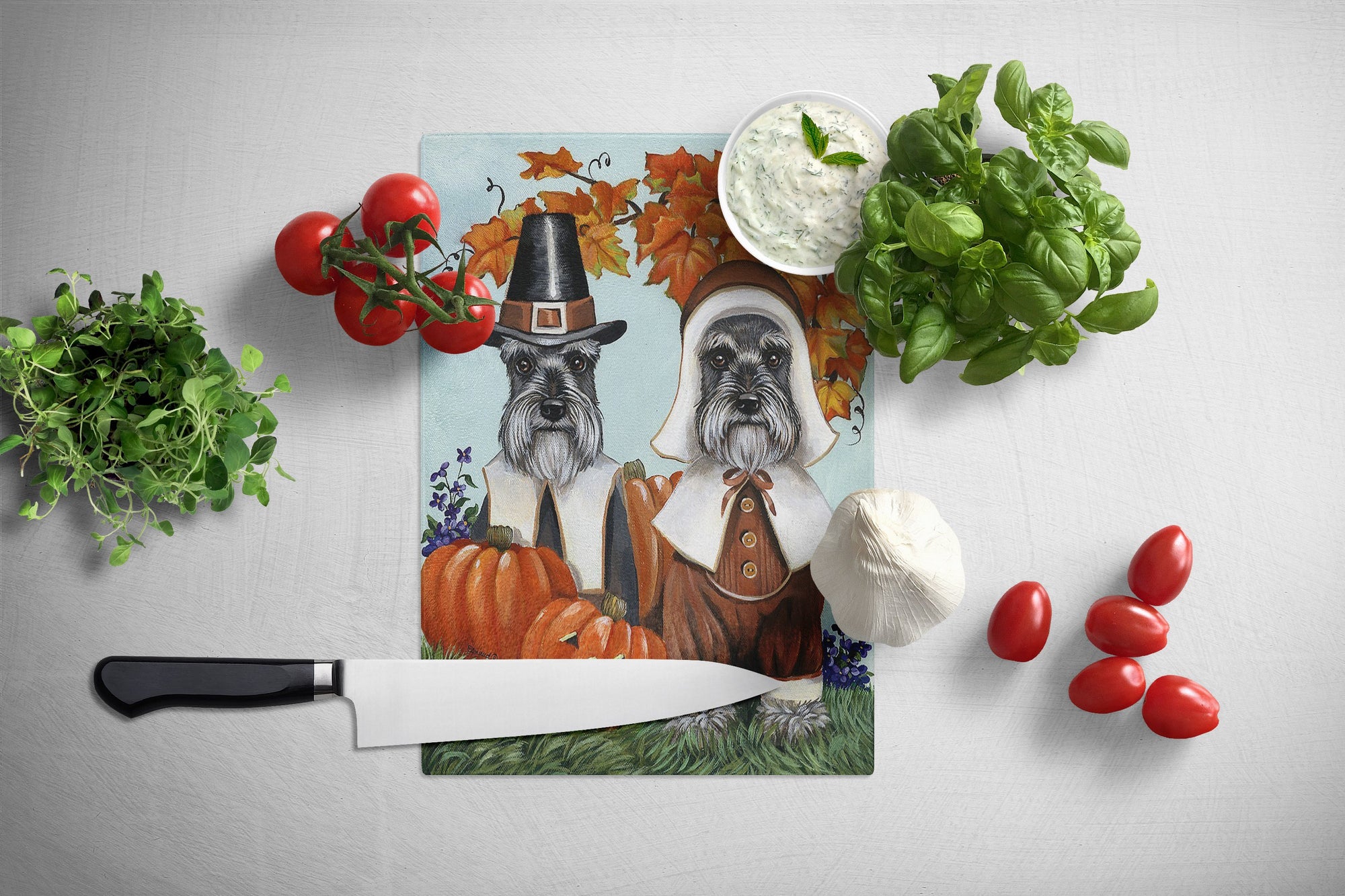 Schnauzer Thanksgiving Pilgrims Glass Cutting Board Large PPP3167LCB by Caroline's Treasures