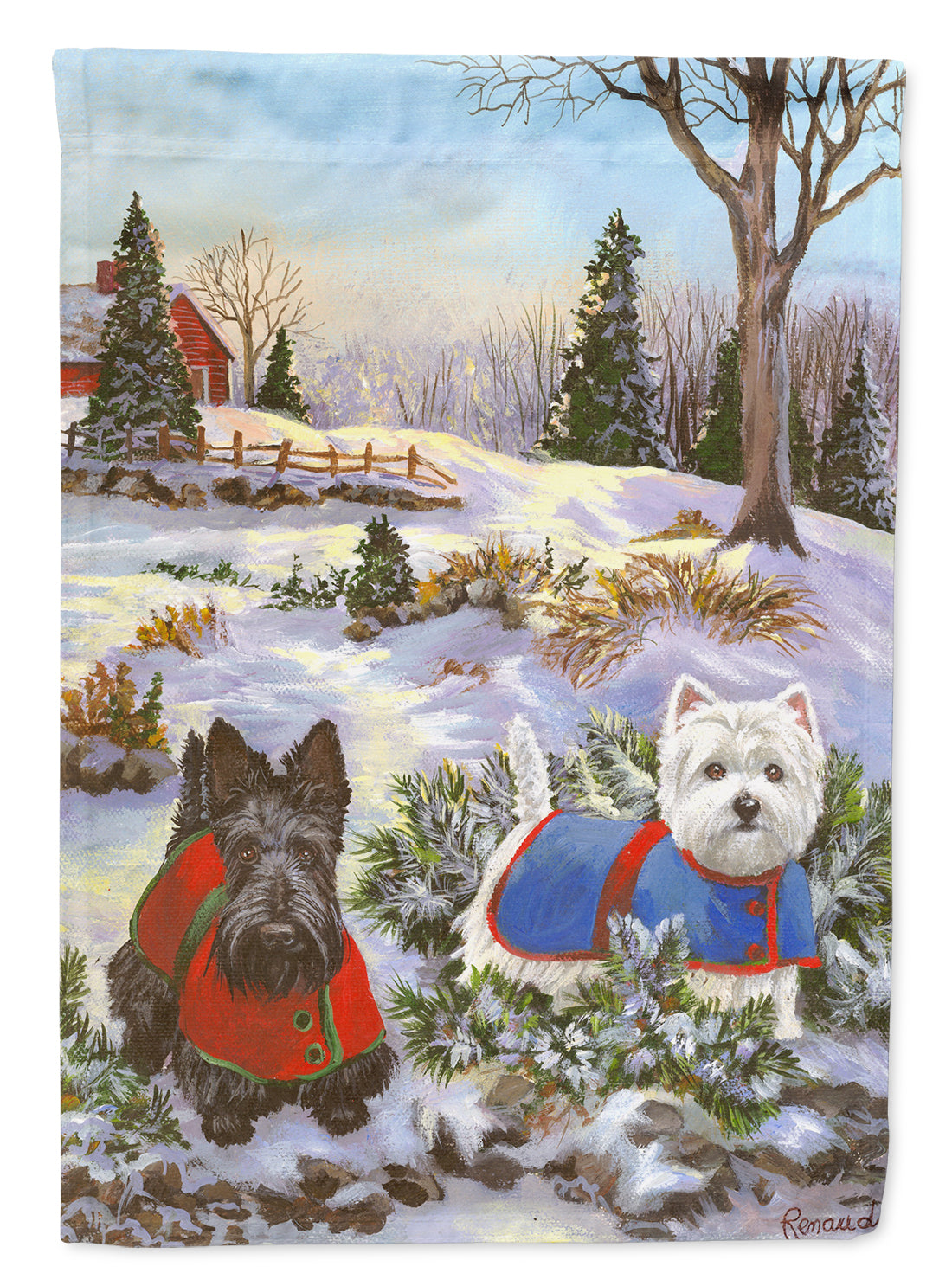 Scottie and Westie Christmas Pine Hill Flag Canvas House Size PPP3170CHF  the-store.com.