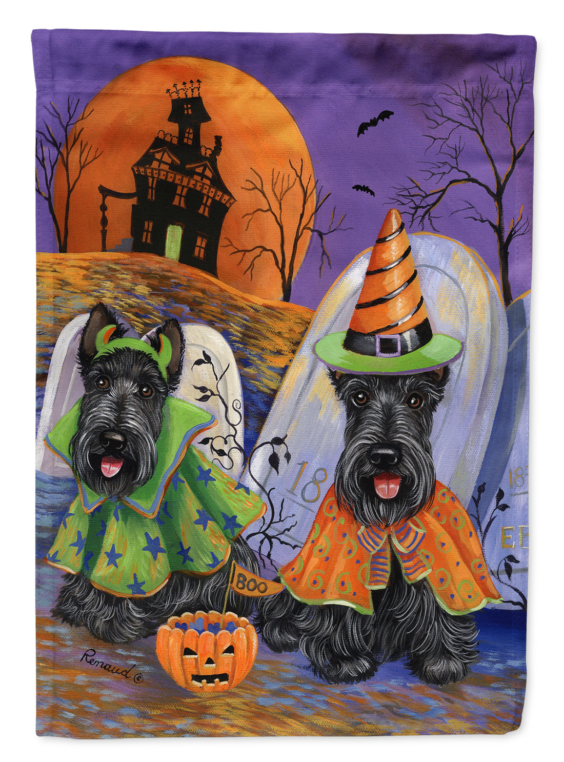 Scottie Halloween Haunted House Flag Canvas House Size PPP3177CHF  the-store.com.