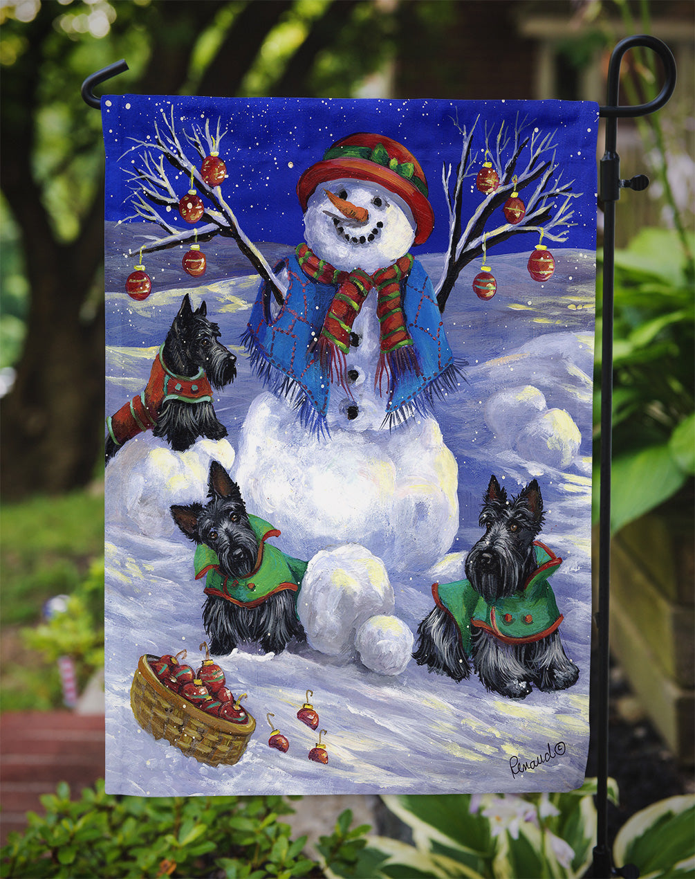 Scottie Christmas Snowman Flag Garden Size PPP3184GF  the-store.com.