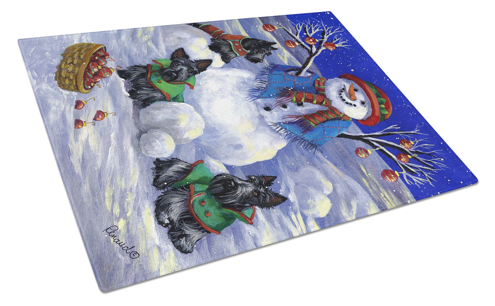 Scottie Christmas Snowman Glass Cutting Board Large PPP3184LCB by Caroline's Treasures