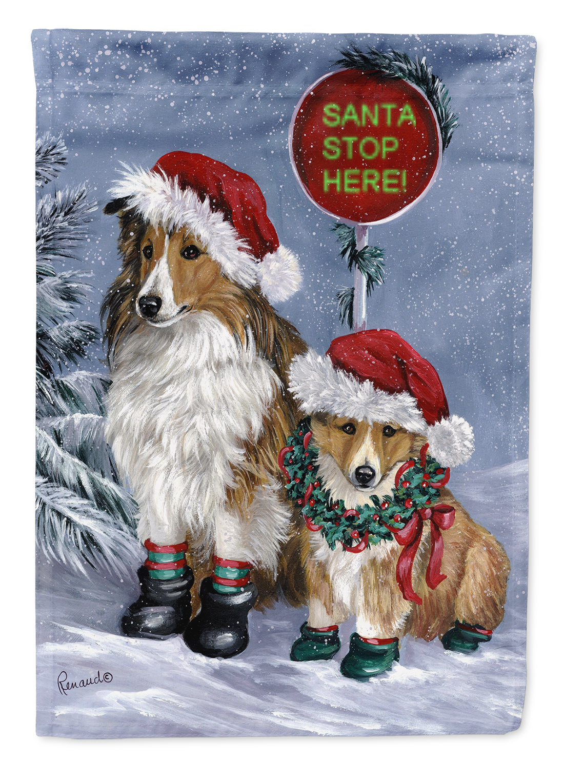 Sheltie Christmas Santa Stop Flag Garden Size PPP3188GF  the-store.com.