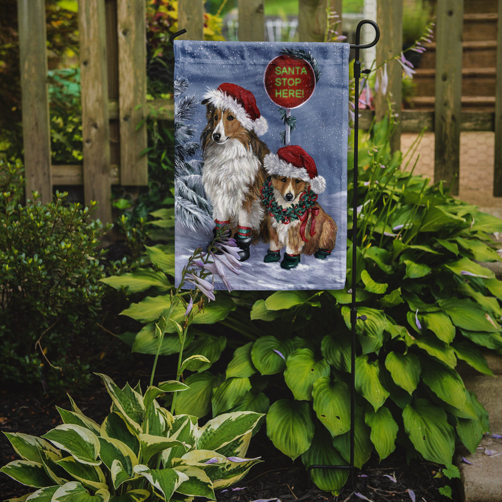 Sheltie Christmas Santa Stop Flag Garden Size PPP3188GF  the-store.com.