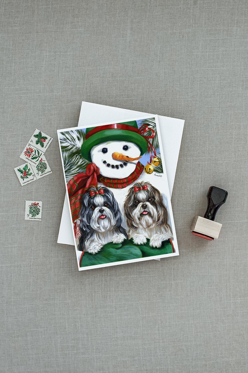 Shih Tzu Christmas Snowman Greeting Cards and Envelopes Pack of 8 - the-store.com