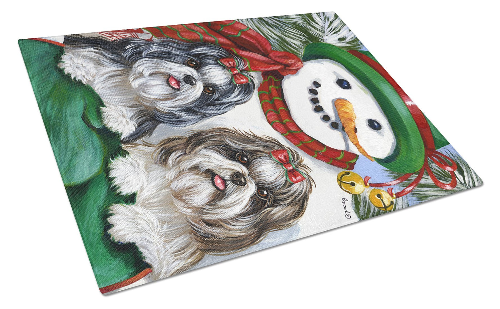 Shih Tzu Christmas Snowman Glass Cutting Board Large PPP3191LCB by Caroline's Treasures