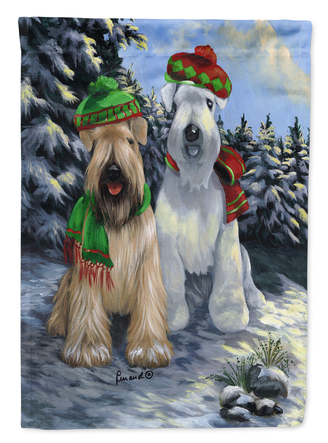 Wheaten Terrier Christmas Snowdog Flag Canvas House Size PPP3194CHF  the-store.com.