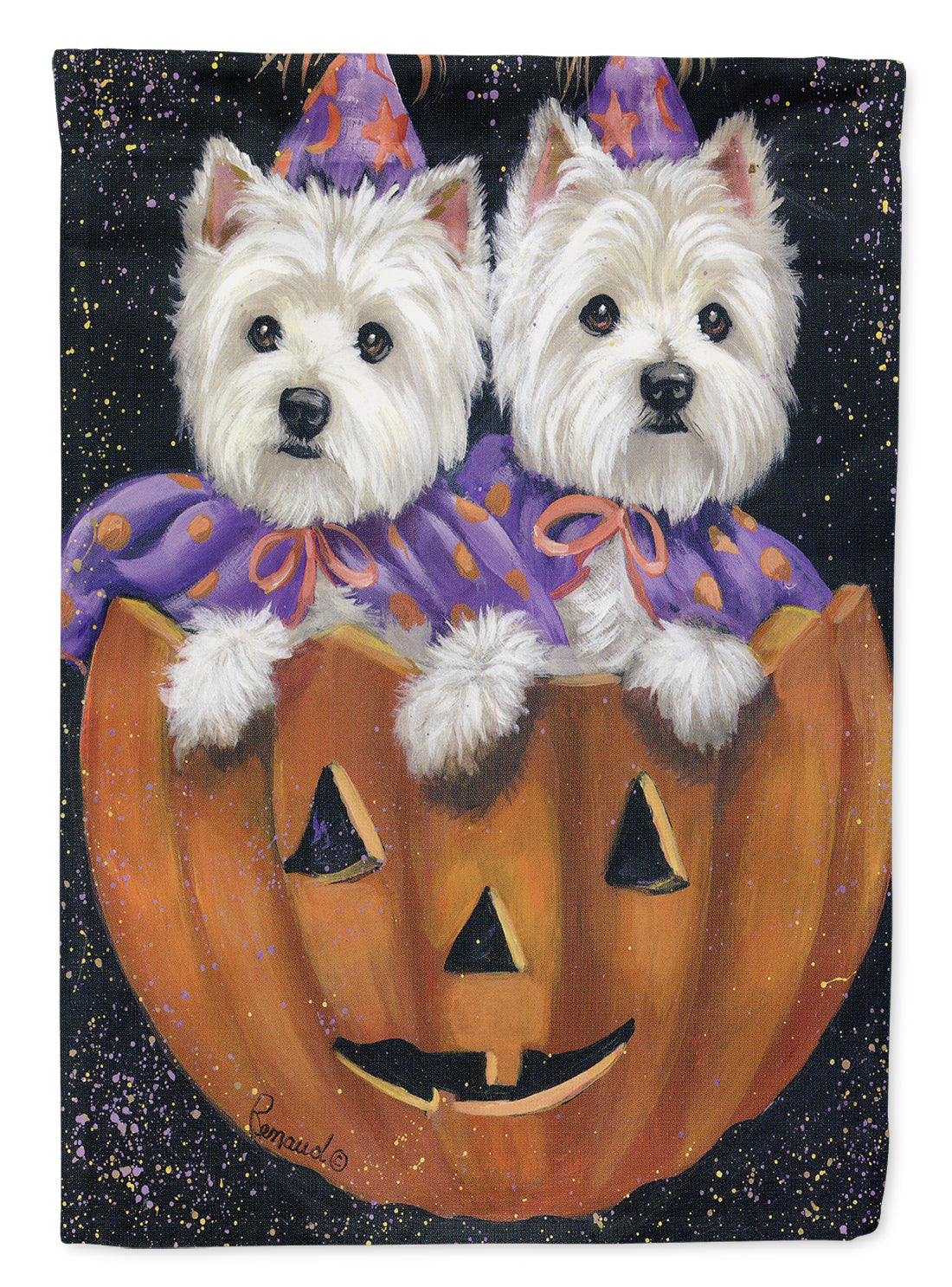 Westie Halloween Pumpkin Ride Flag Canvas House Size PPP3205CHF