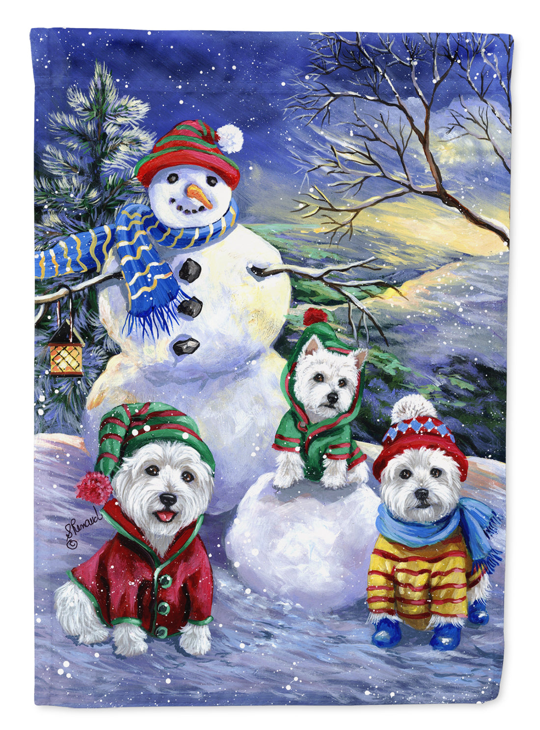 Westie Holiay Snowballs Flag Canvas House Size PPP3208CHF  the-store.com.