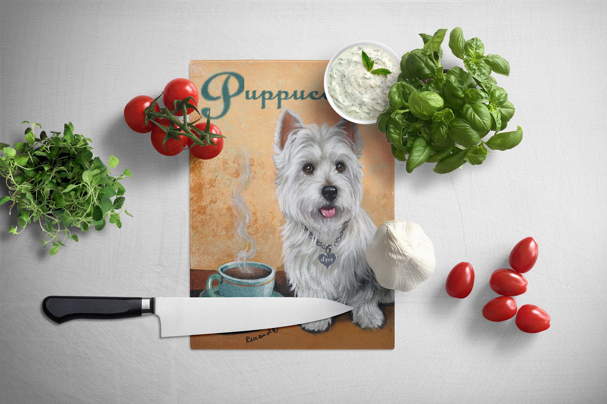 Westie Puppuccino Glass Cutting Board Large PPP3225LCB by Caroline's Treasures