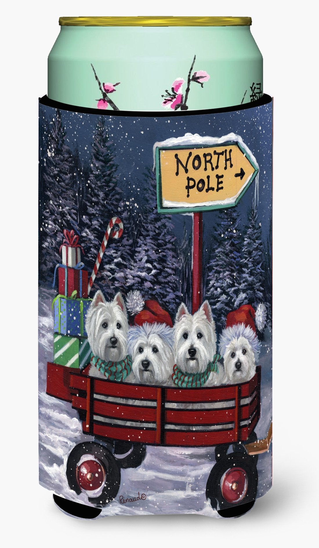 Westie Christmas Red Wagon Tall Boy Hugger PPP3227TBC by Caroline's Treasures