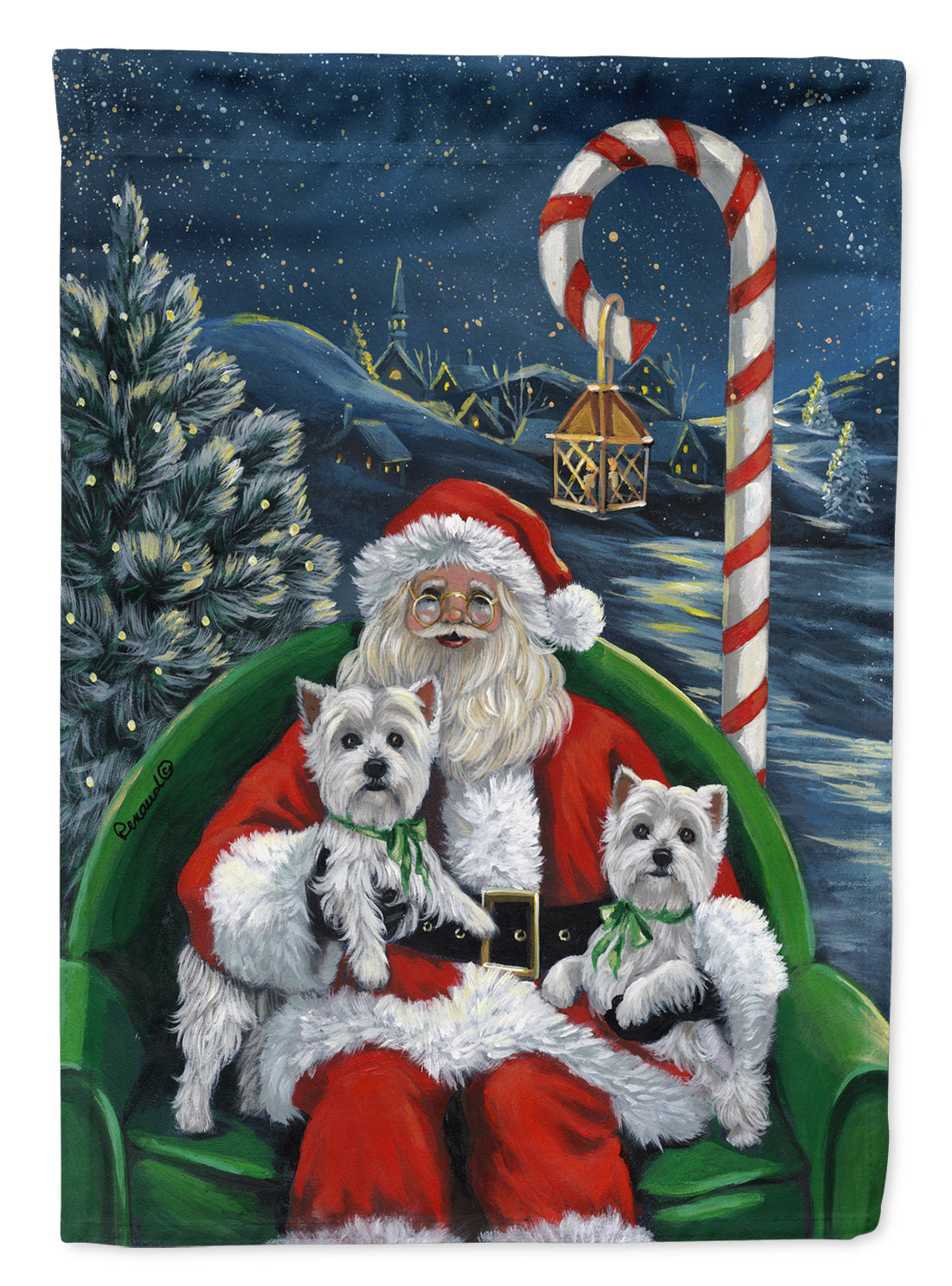 Westie Christmas Santa's Village Flag Garden Size PPP3228GF  the-store.com.