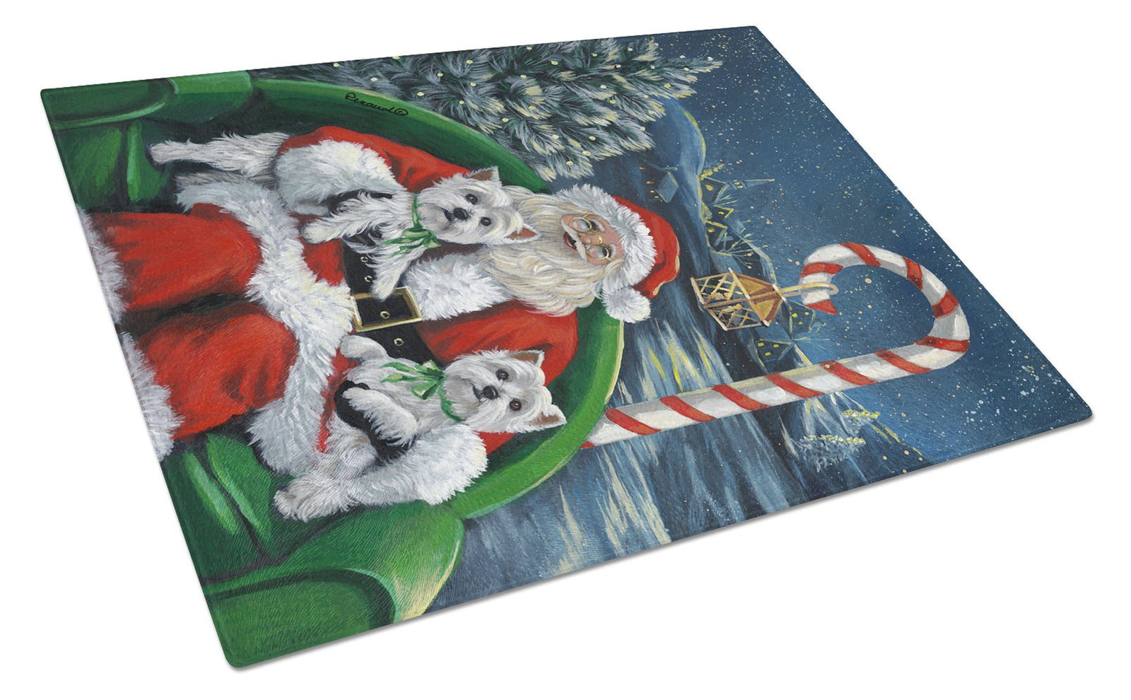 Westie Christmas Santa's Village Glass Cutting Board Large PPP3228LCB by Caroline's Treasures