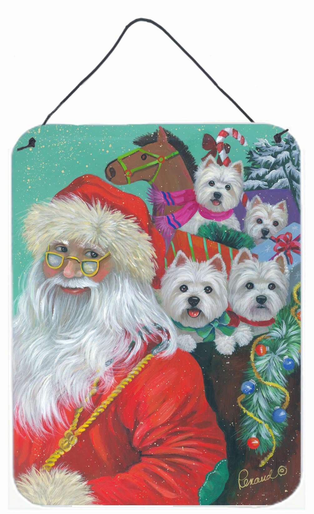 Buy this Westie Christmas Santa&#39;s Westies Wall or Door Hanging Prints PPP3229DS1216