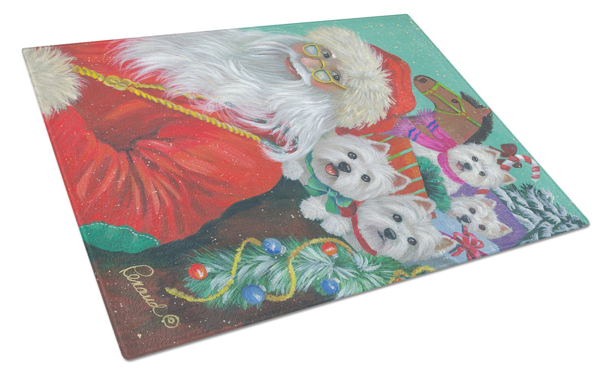 Westie Christmas Santa&#39;s Westies Glass Cutting Board Large PPP3229LCB by Caroline&#39;s Treasures