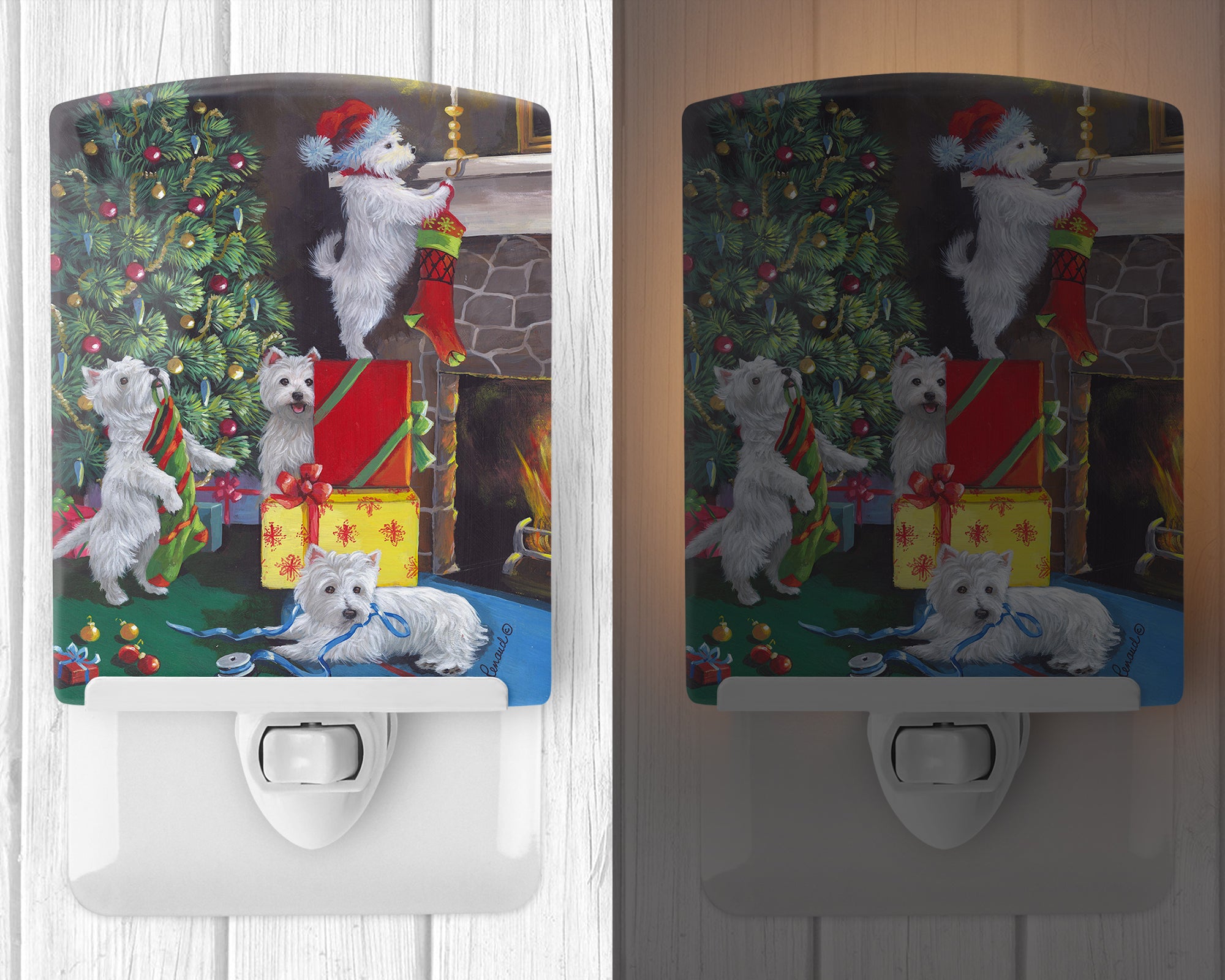 Westie Christmas Decorating Ceramic Night Light PPP3233CNL - the-store.com