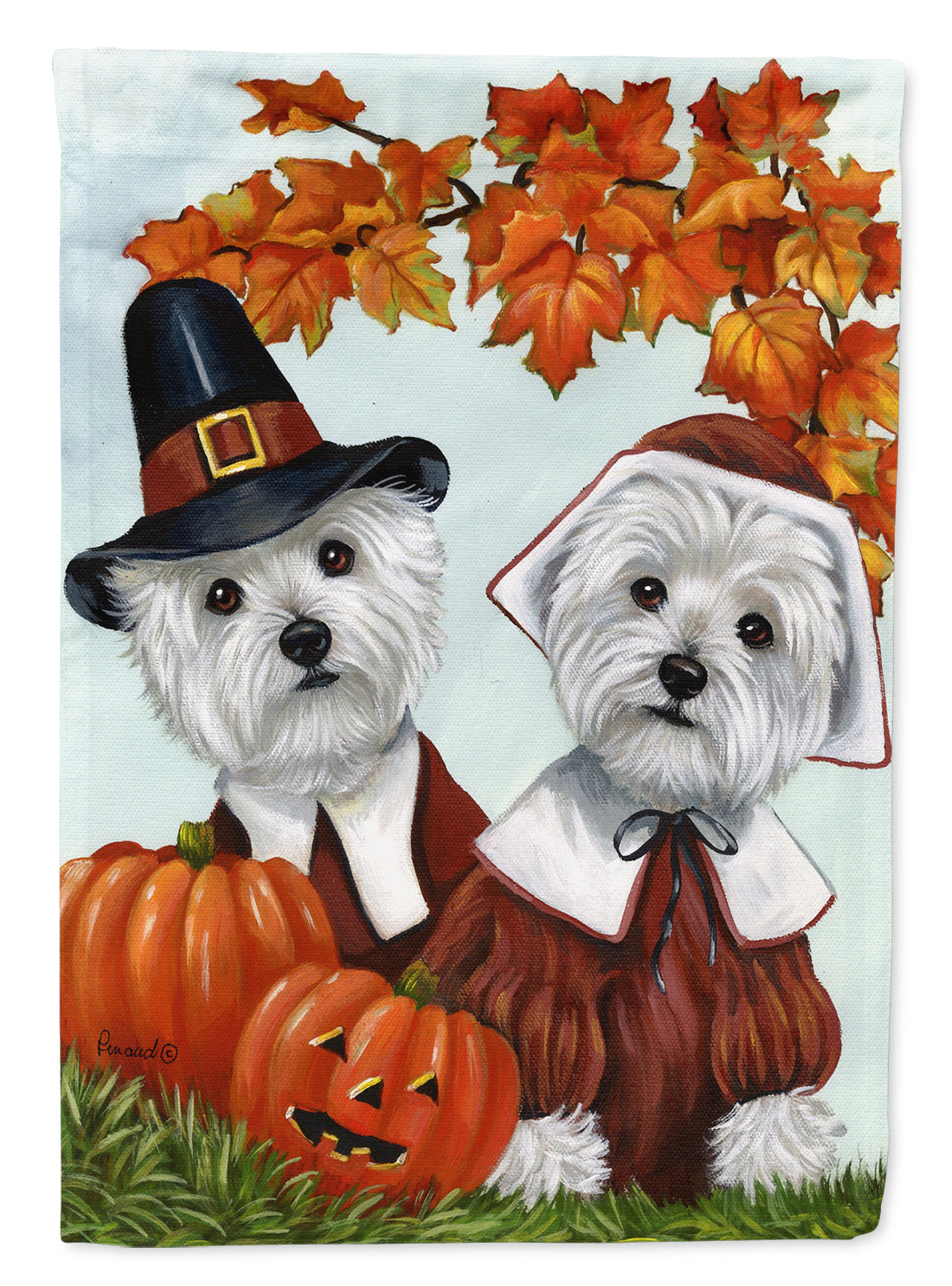 Westie Thanksgiving Pilgrims Flag Canvas House Size PPP3235CHF  the-store.com.