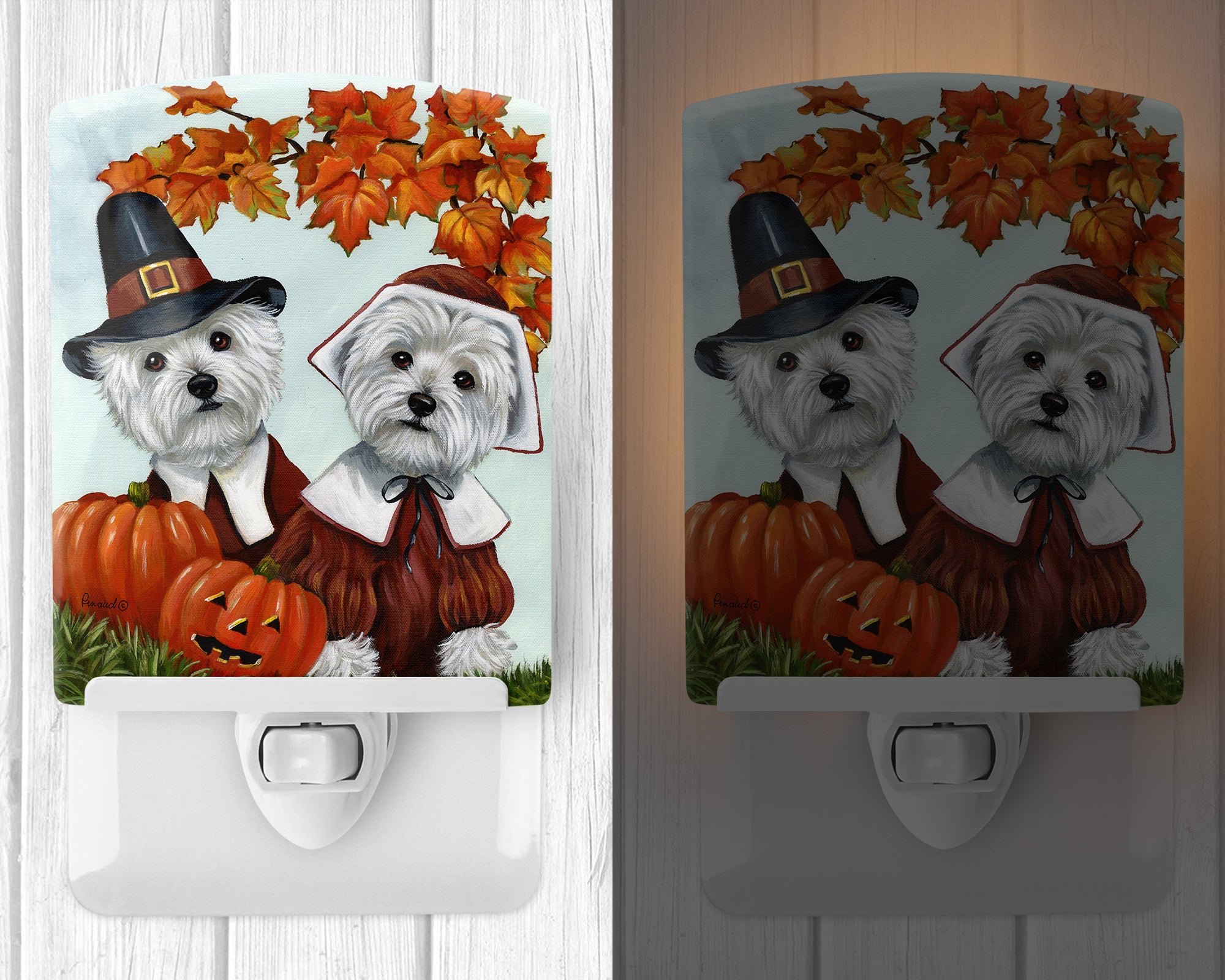 Westie Thanksgiving Pilgrims Ceramic Night Light PPP3235CNL - the-store.com