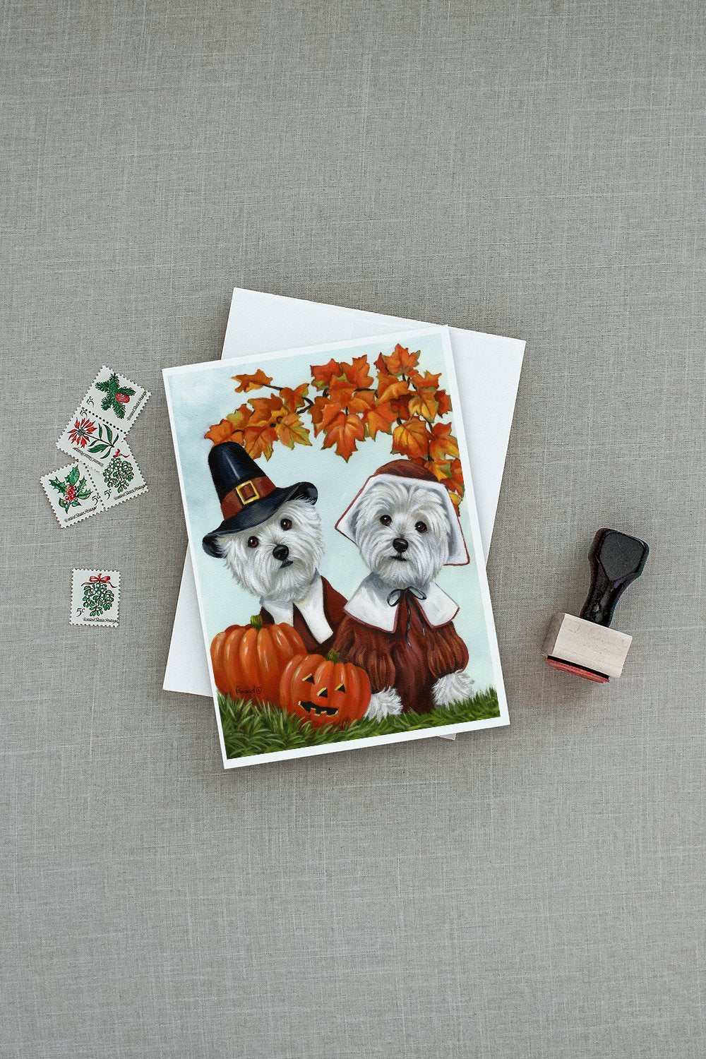 Westie Thanksgiving Pilgrims Greeting Cards and Envelopes Pack of 8 - the-store.com