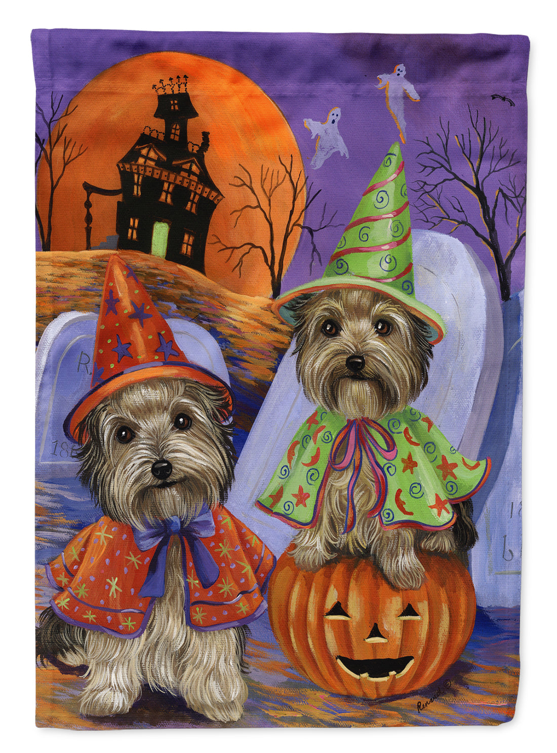 Yorkie Halloween Haunted House Flag Canvas House Size PPP3241CHF  the-store.com.