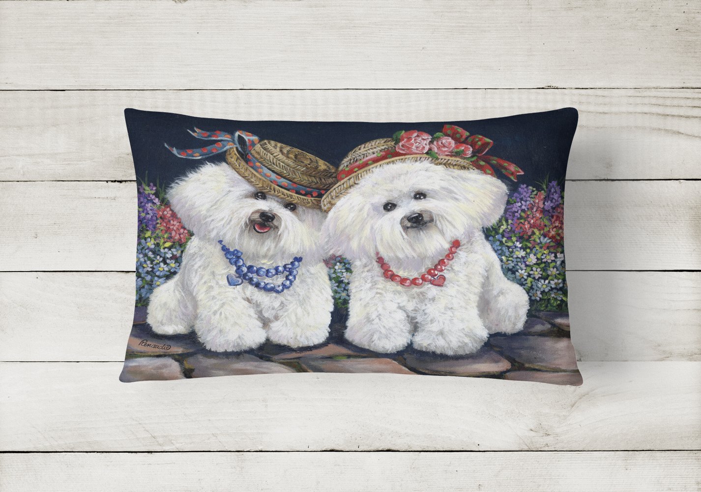 Buy this Bichon Frise Sisters Canvas Fabric Decorative Pillow PPP3247PW1216