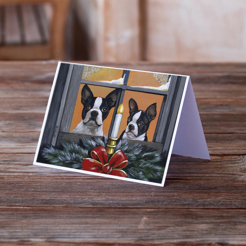 Buy this Boston Terrier Looking for Santa Christmas Greeting Cards and Envelopes Pack of 8