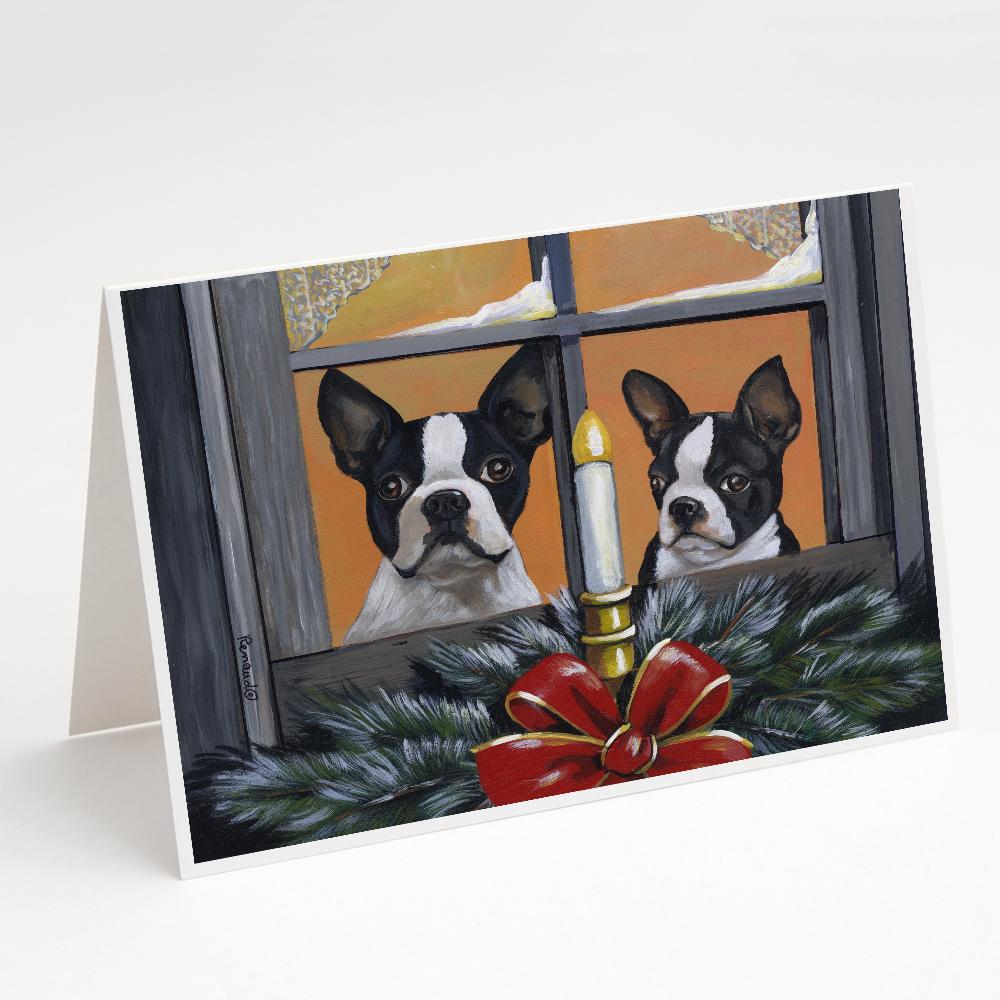 Buy this Boston Terrier Looking for Santa Christmas Greeting Cards and Envelopes Pack of 8