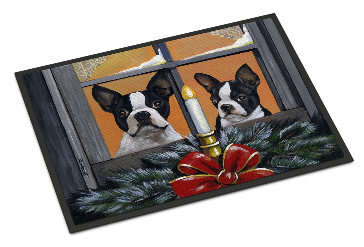 Boston Terrier Looking for Santa Christmas Indoor or Outdoor Mat 24x36 PPP3248JMAT by Caroline's Treasures