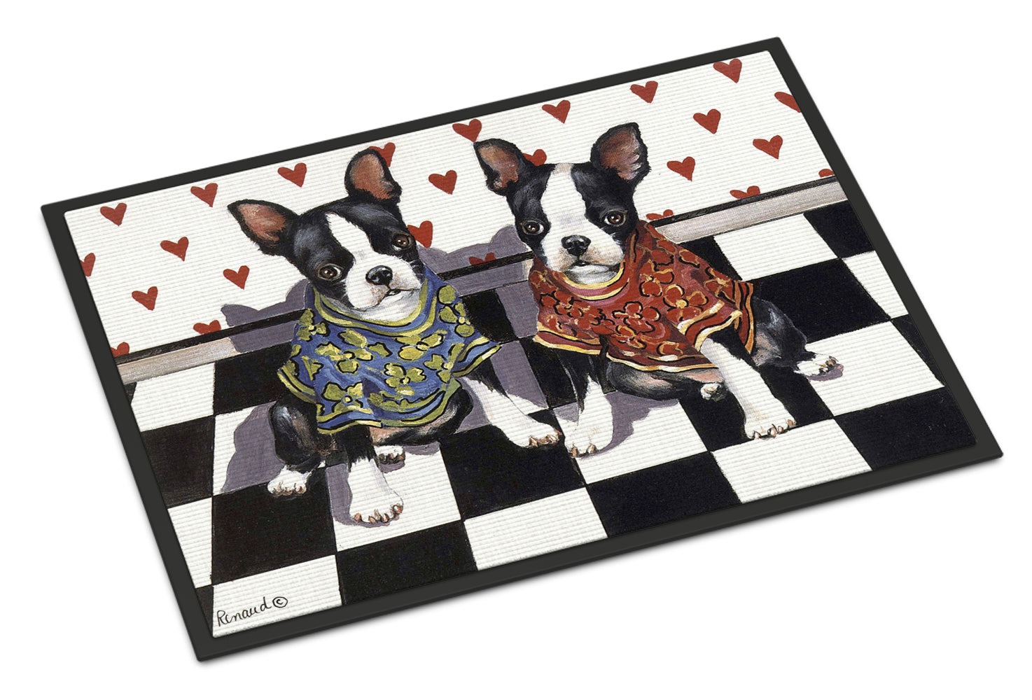 Boston Terrier Puppy Love Indoor or Outdoor Mat 18x27 PPP3249MAT - the-store.com