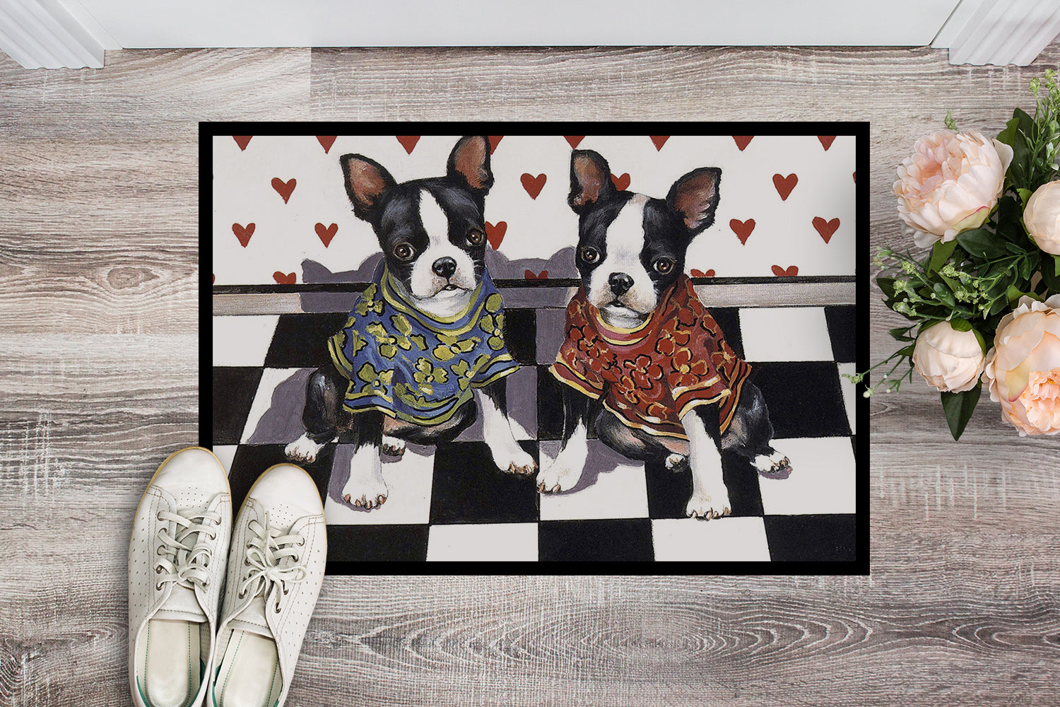 Boston Terrier Puppy Love Indoor or Outdoor Mat 18x27 PPP3249MAT - the-store.com