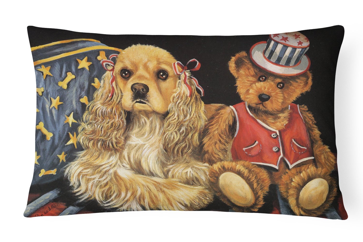 Buy this Cocker Spaniel Annie and Henri Canvas Fabric Decorative Pillow PPP3256PW1216