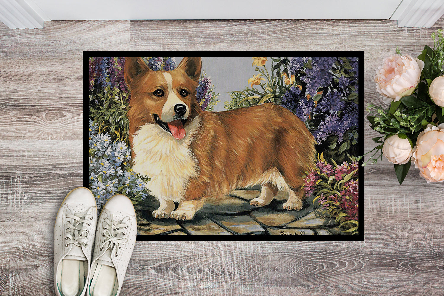 Corgi Garden Georgi Indoor or Outdoor Mat 18x27 PPP3258MAT - the-store.com